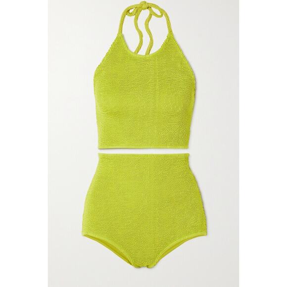 Bottega Veneta Chartreuse Seersucker Halterneck Bikini with Bag 42 / 6 - Picture 2 of 16
